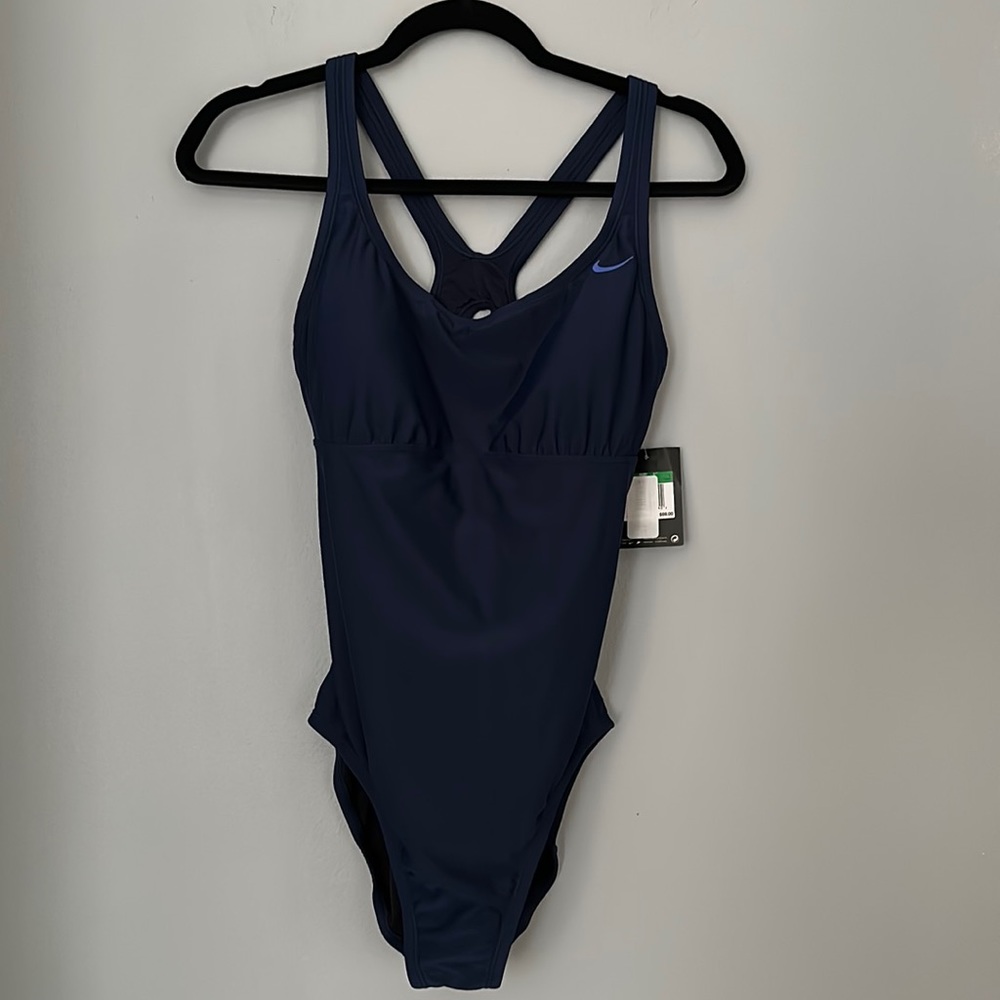 Nike One Piece Racer Back Swimsuit Ness7252-440 Navy Blue  Large New with Tags